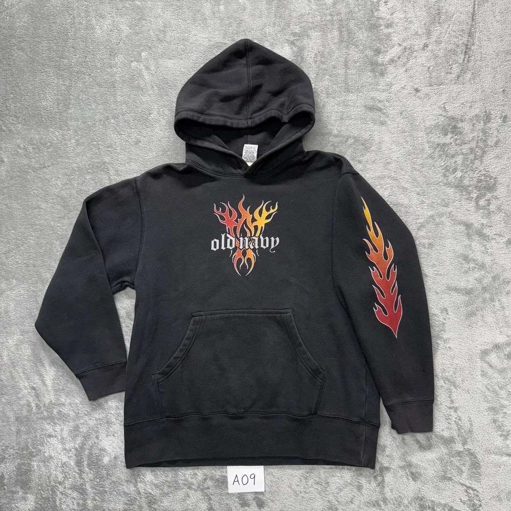 Jnco style Old Navy flame hoodie size youth Large Fit women small #Y2K